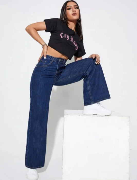 Jeans Wide Leg Dama Azul Rígido