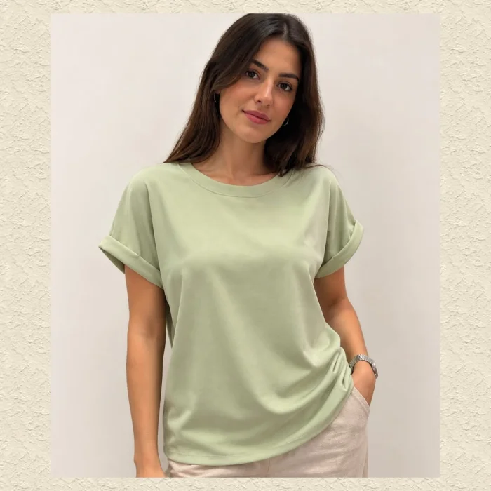 Remera de Dama con Manga Doblada