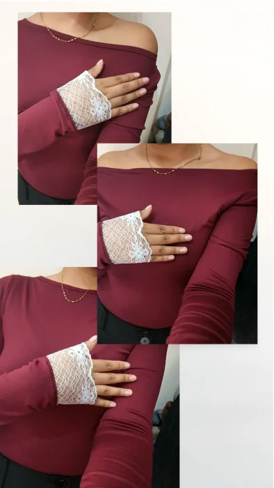 Camiseta con Encaje en Mangas