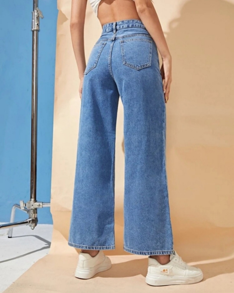 Jean Wide Leg Dama Celeste Clarito Rígido Palazo - Imagen 4