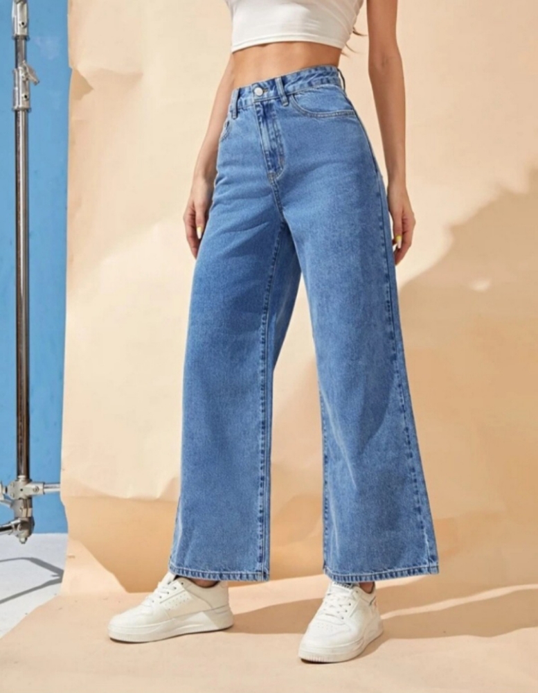 Jean Wide Leg Dama Celeste Clarito Rígido Palazo - Imagen 8