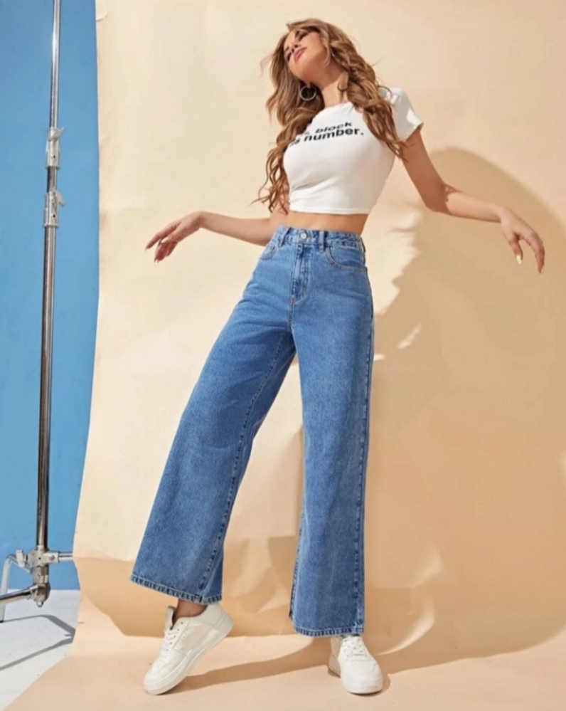 Jean Wide Leg Dama Celeste Clarito Rígido Palazo - Imagen 6