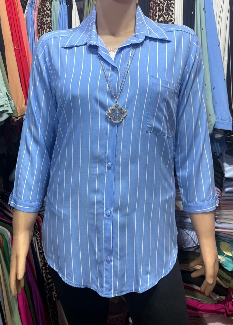 Camisas Rayadas Mangas 3/4 en Fibrana Rayón Poplin Excelente Calidad - Imagen 2