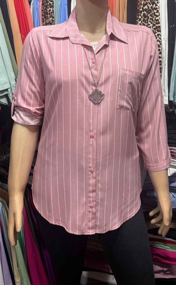 Camisas Rayadas Mangas 3/4 en Fibrana Rayón Poplin Excelente Calidad - Imagen 3