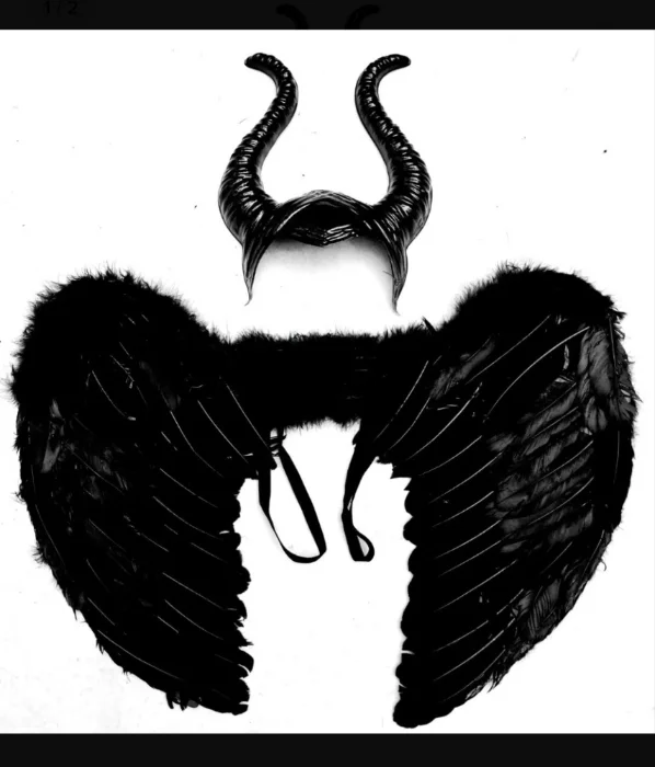 Alas Negras Angel Maléfica  Vincha Niña de Plumas.