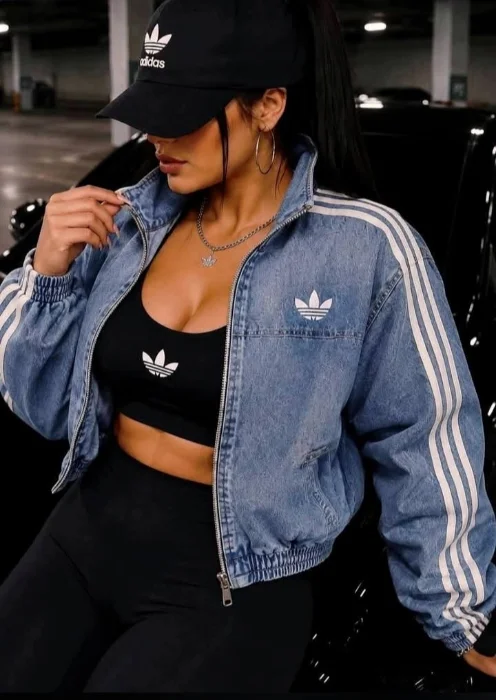 Conjunto Campera Pantalón Jean Adi Das Dama Tres Tiras