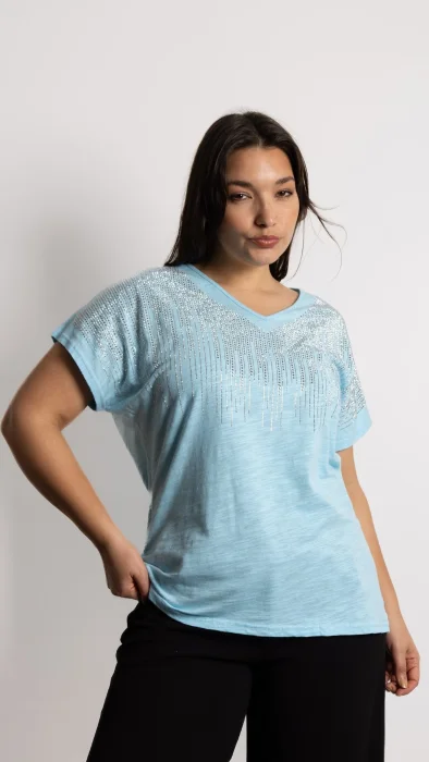 Amiel - Remera Algodón Flame con Strass