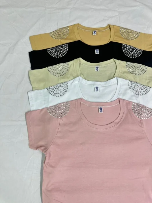 Remera Algodón Peinado con Strass