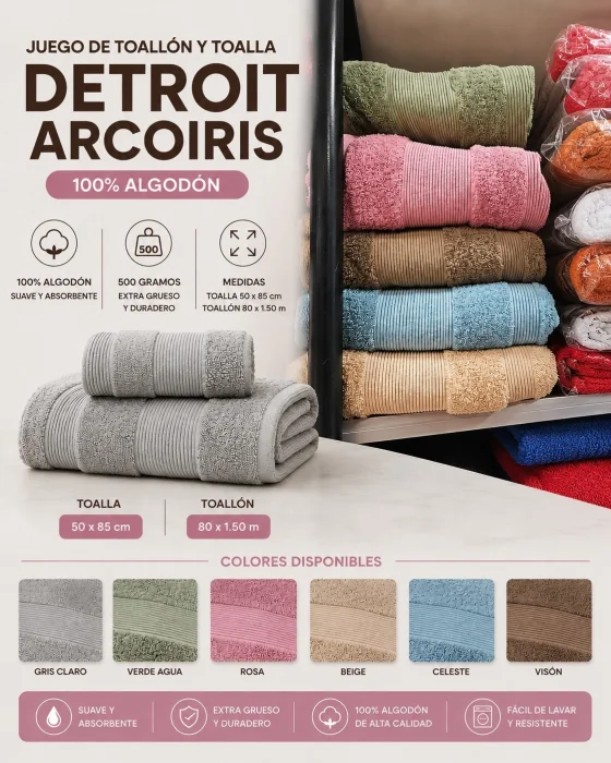 Juego de Toallon Arcoiris 500 Gramos