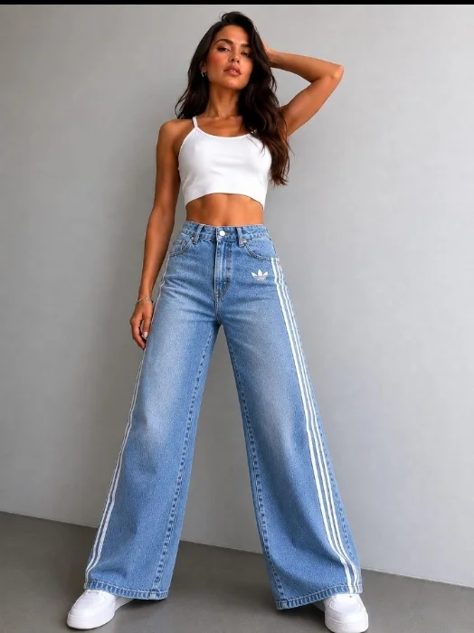 Jean Wide Leg Palazzo Celeste Regulador Tres Tiras