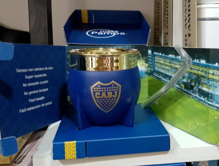 Mate Pampa Imperial de Boca Juniors con Bombilla en Caja