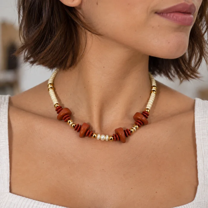 Collar Perlas Caramelo
