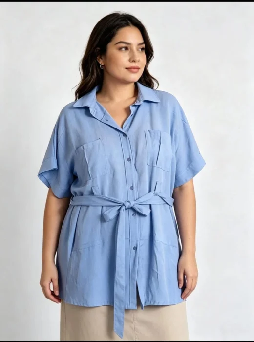 Camisa Cinto de Lino Spandex