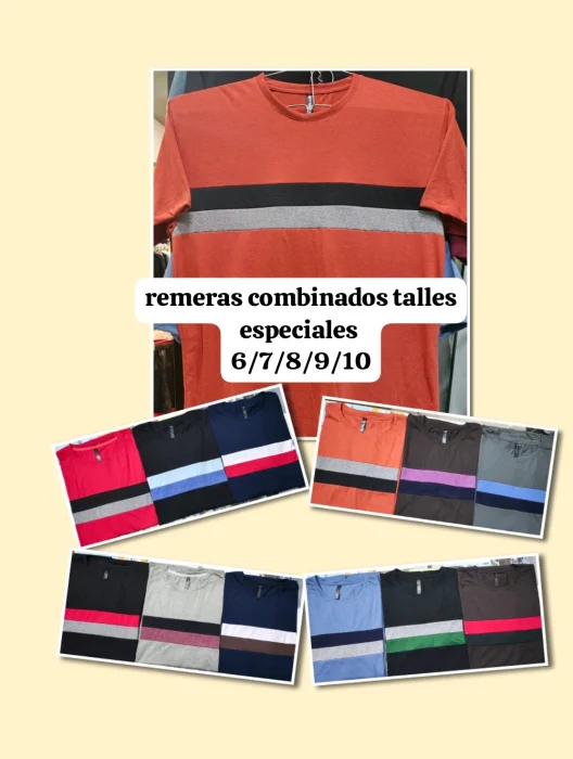 Remeras Combinadas de Algodón Jersey 241 Peinado Premium Talles Especiales