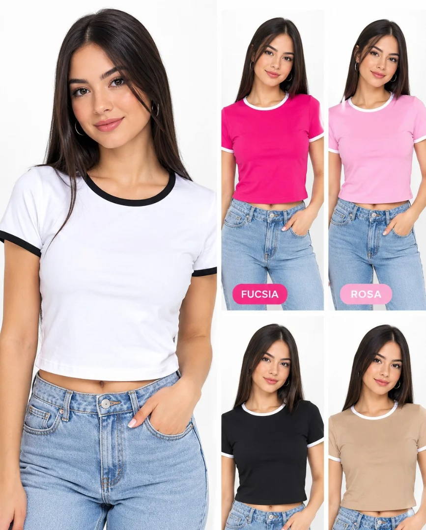" Remera Combinada " Algodón con Lycra - Imagen 1