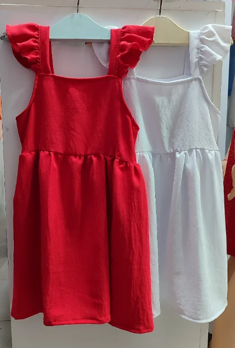 Vestido Lucy Bambula Creppe Rojo Blanco Verde Agua ,bies Nena