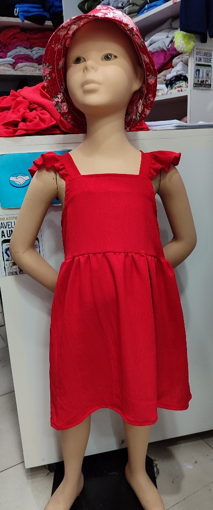 Vestido Lucy Bambula Creppe Rojo Blanco Verde Agua ,bies Nena - Imagen 2