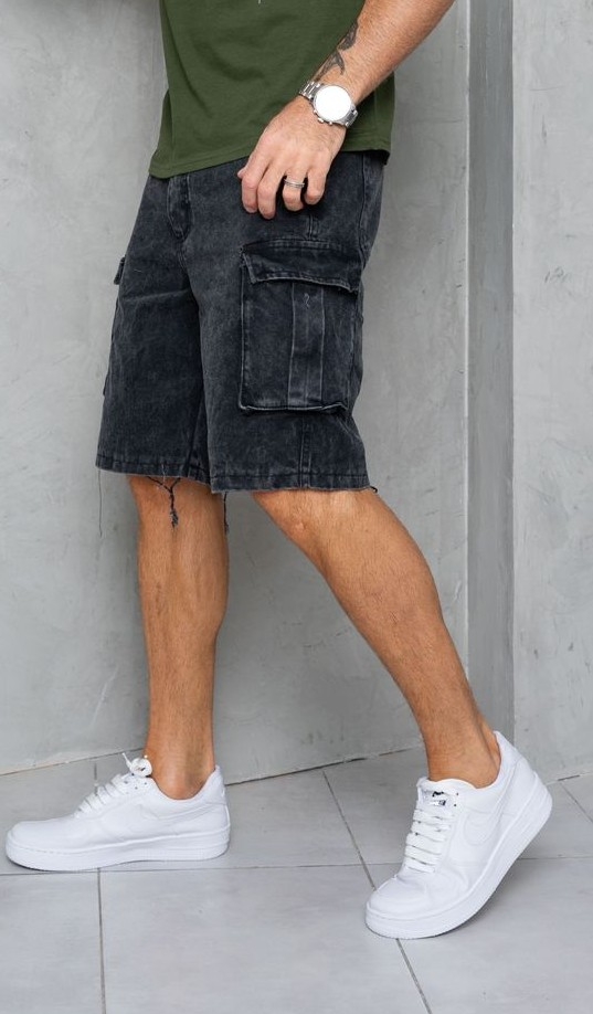 Bermudas Jeans Mom Cargo Negro - Imagen 2
