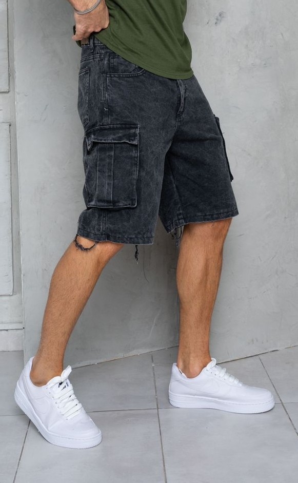 Bermudas Jeans Mom Cargo Negro - Imagen 3