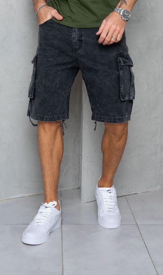 Bermudas Jeans Mom Cargo Negro - Imagen 4