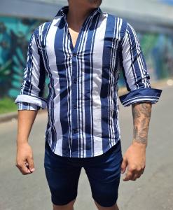 Camisa Rayada Entallada de Hombre - Miniatura 2
