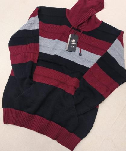 Buzo Tejido Rayado Combinado Capucha