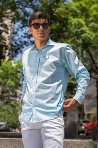 Lima - Camisa de Poplin Elastizada Celeste