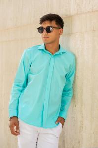 Lima - Camisa de Poplin Elastizada Turquesa