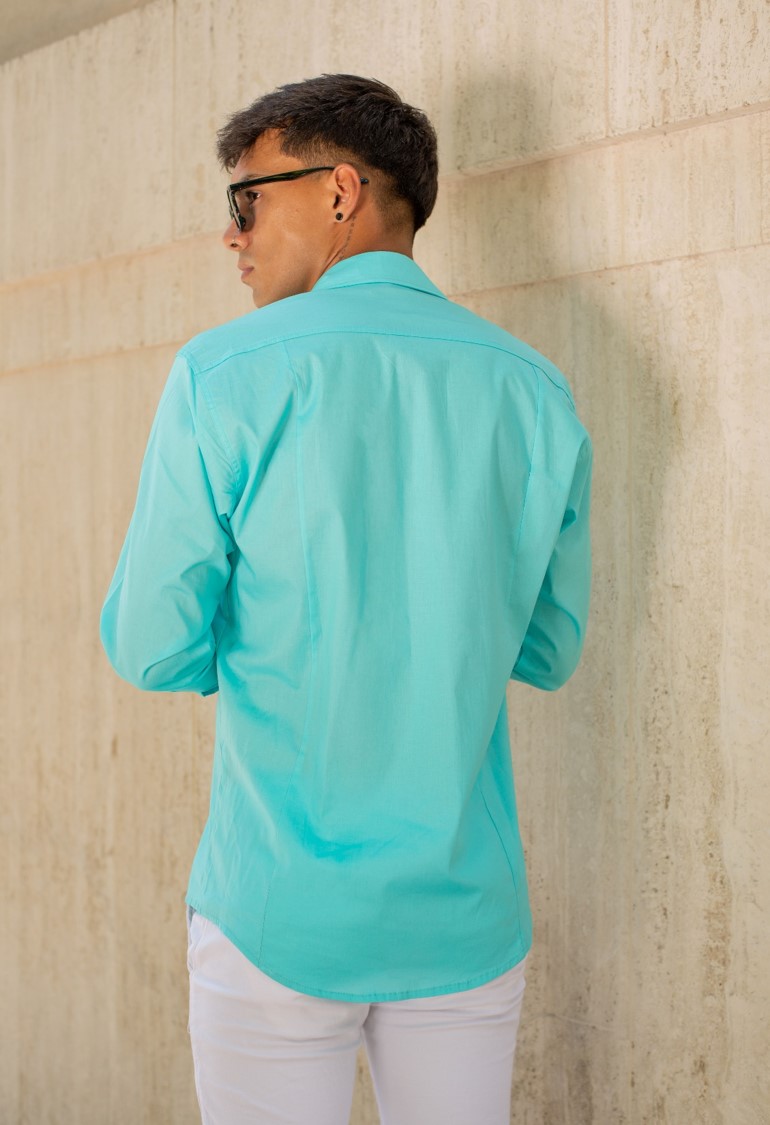 Lima - Camisa de Poplin Elastizada Turquesa - Imagen12.jpg