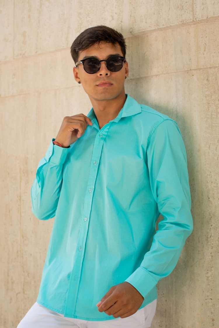 Lima - Camisa de Poplin Elastizada Turquesa - Imagen10.jpg