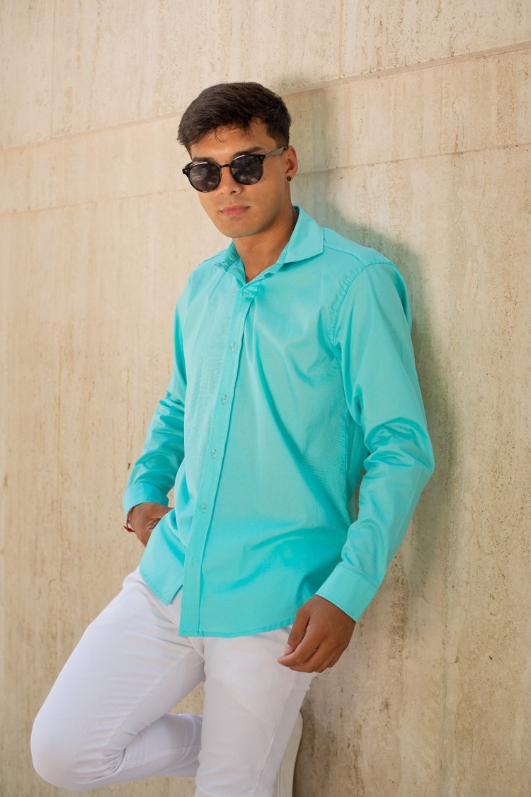Lima - Camisa de Poplin Elastizada Turquesa - Imagen13.jpg