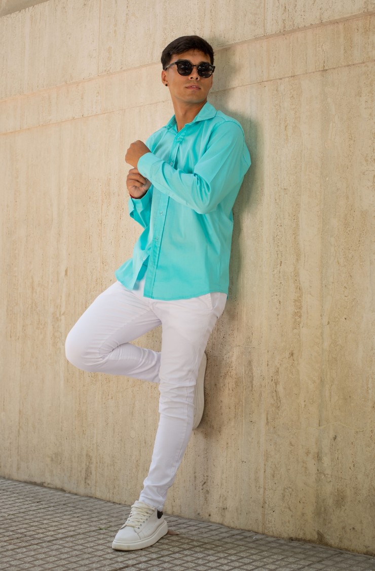 Lima - Camisa de Poplin Elastizada Turquesa - Imagen11.jpg