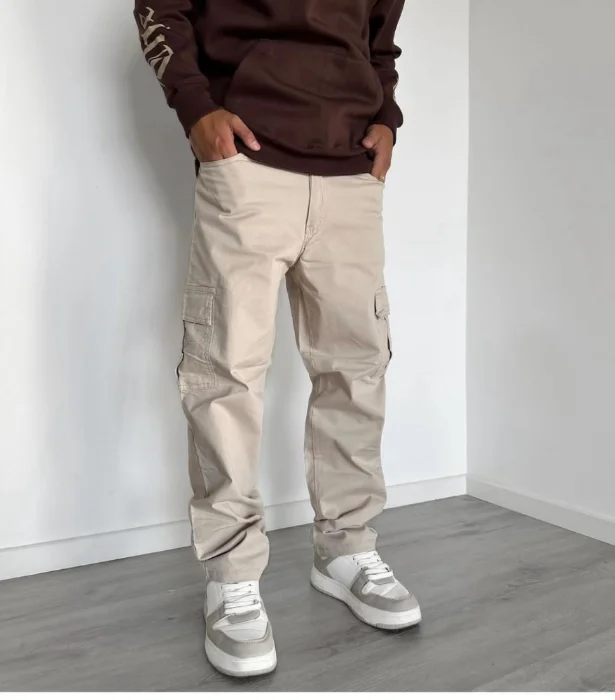 Cargo Mom Rusty Color Beige Tela Gabardina