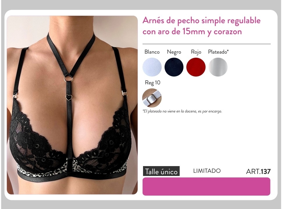 Art. 137 Arnes de Pecho Simple Regulable con Aro de 15mm. y Corazon - Imagen 2
