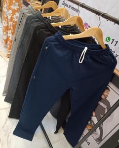 Pantalón Recto con Cierres de Algodón Frizado