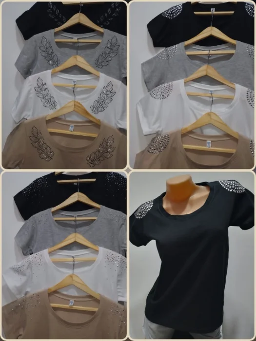 Remera con Strass Algodón Peinado