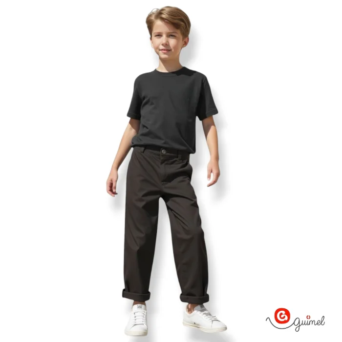 Art 3723 Pantalón para Niños Mom Ancho de Gabardina