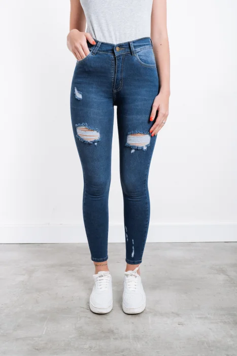 9009 Pantalon Jean Chupin Azul Stone Roturas