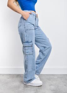 9105 Pantalon Jean Wide Leg Cargo Celeste - Miniatura 2