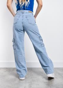 9105 Pantalon Jean Wide Leg Cargo Celeste - Miniatura 3