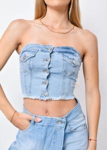 9303 Top Corset Jean con Botones Celeste