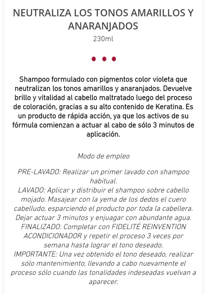Reinvention Shampoo Matizador Violeta 230ml Fidelite - Imagen 3