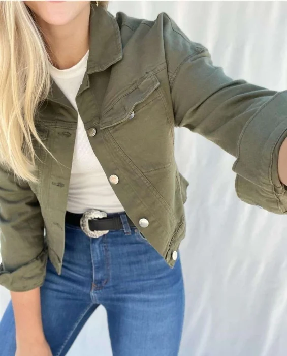 Campera Jeans Verde Militar Elastizada