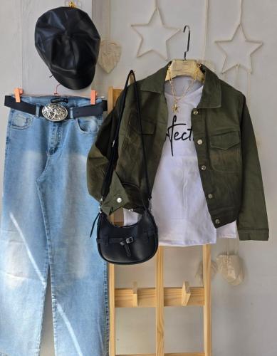 Campera Jeans Verde Militar Elastizada - Miniatura 4