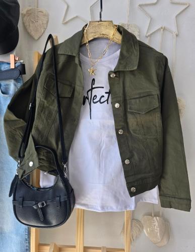 Campera Jeans Verde Militar Elastizada - Miniatura 5