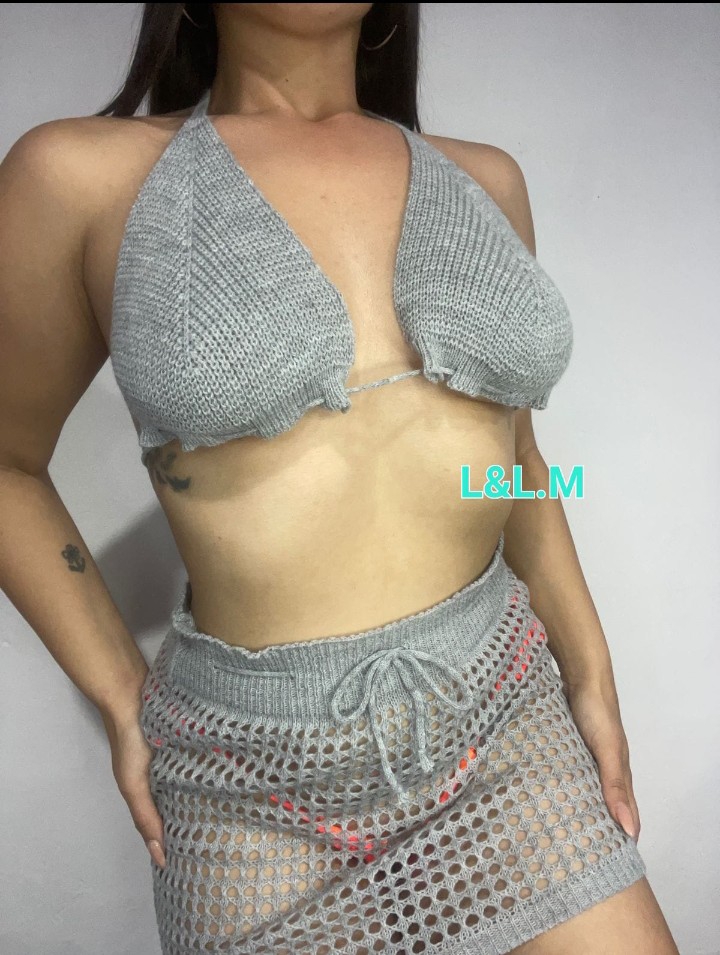 Conjunto Tejido Corpiño Pollera Dama Playa Hilo Calado - Imagen 8