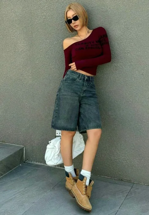 Bermuda Jean Baggy Dama Oxido