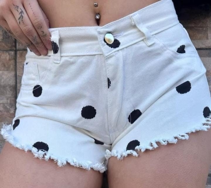 Short Jean Playero Blanco Lunares - Imagen 1