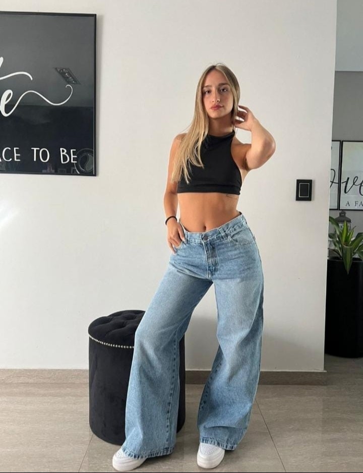 Wide Leg Palazo Jean Celeste Claro Dama - Imagen 3