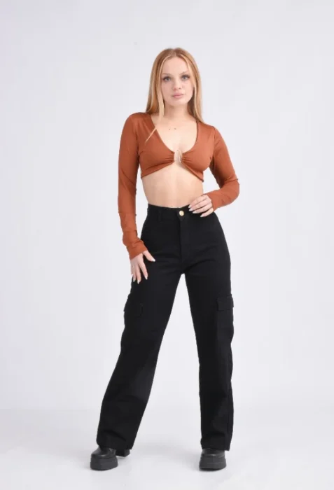 Jeans Wide Leg Dama " Cargo " Negro
